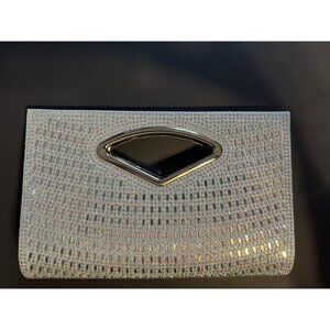 Blush Evening Lurex Silver Glitter Clutch Purse Silver Crystals Rhinestones NEW